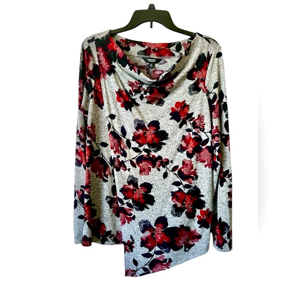 Simply Vera Vera Wang Grey Floral Cowl Neck Wrap Top Sweater Women’s Medium - Picture 1 of 8